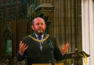 Lord Provost Edinubrhg Frank Ross at Peace Cranes exhiition