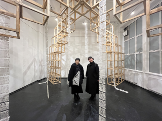 Yumiko Ono (right) with DCG Ishii (left) and her exhibited work.