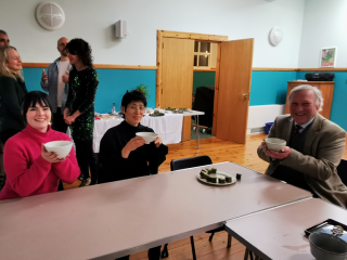 Matcha tea with OJA Chair Macrae.